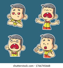 Cute Kids Emote and Sticker Premium Vector