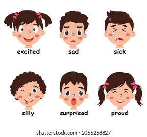 Cute Kids Emotions Collection Child Different Stock Vector (Royalty ...