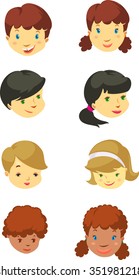 Cute Kids Faces Set -Variation of children ethnicity isolated on white background