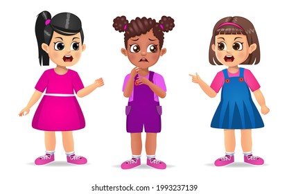 cute kids fighting with friend. isolated on white background