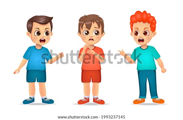 Cute Kids Fighting Friend Isolated On Stock Vector (Royalty Free ...