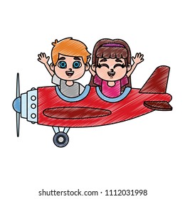 Cute kids flying with airplane