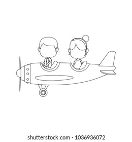 Cute kids flying an airplane cartoon