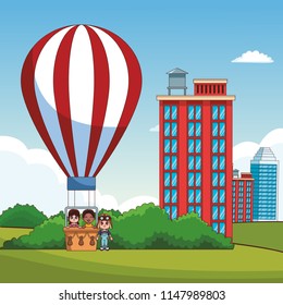 Cute kids flying cartoons