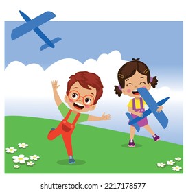 cute kids flying model airplanes