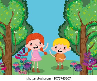 Cute kids at forest