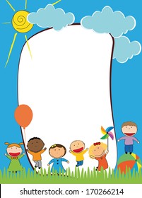Cute kids frame with happy boys and girls