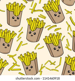 Cute kids french fries pattern for girls and boys. Colorful french fries on the abstract grunge background create a fun cartoon drawing.The pattern is made in neon colors. Urban french fries pattern