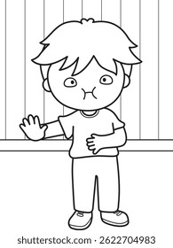 Menina e Expressão de Menino Bonito Emoção Sensação de Doença Desenho Animado Atividade de Coloração