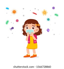 cute kids girl wearing face mask health vector