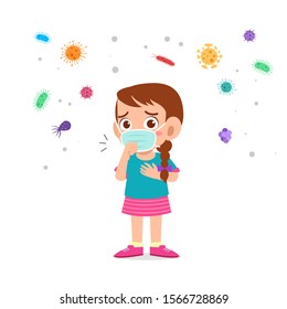 cute kids girl wearing face mask health vector