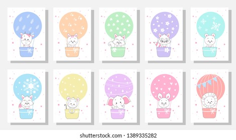 cute kids greeting card vector set bundle