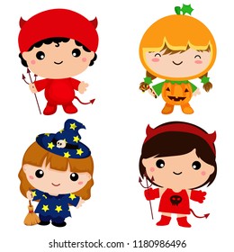 cute kids in halloween costume set