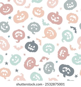 Patrón lindo del Vector de Halloween de los niños, baldosa pastel repetida inconsútil con los dibujos animados sonrientes adorables de la calabaza, diseño de la impresión del día de fiesta
