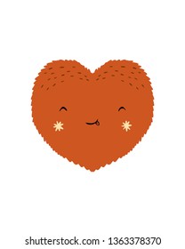 Cute kids hand drawn nursery magical poster with character red heart in clothes - wild animal. Color vector illustration.