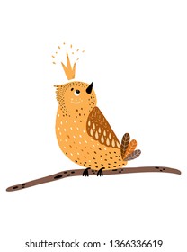 Cute kids hand drawn nursery magical poster with magic yellow bird - wild animal. Color vector illustration