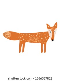 Cute kids hand drawn nursery poster with fox white background isolated. Color vector illustration.