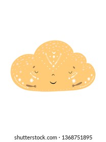 Cute kids hand drawn nursery magical poster with character yellow cloud. Color vector illustration
