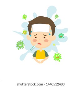 cute kids having cold and flu symptoms vector