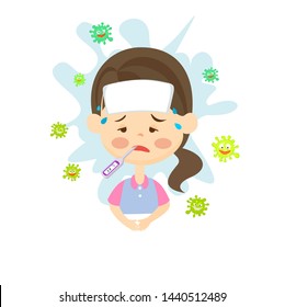 cute kids having cold and flu symptoms vector