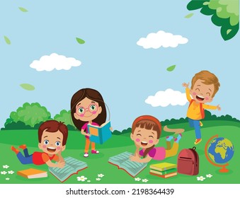 cute kids having fun reading books