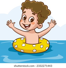 cute kids having fun in the sea vector