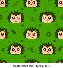 Cute kids hedgehog pattern for girls and boys. Colorful hedgehog on the abstract background create a fun cartoon drawing. The pattern is made in pastel colors. Urban hedgehog backdrop for textile