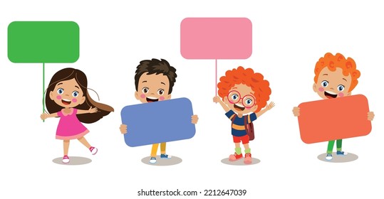 cute kids holding banneryour text here