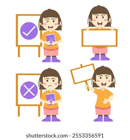 Cute Kids Holding Board Illustration