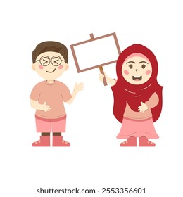 Cute Kids Holding Board Illustration