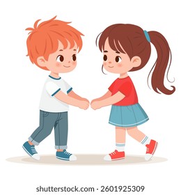 Cute kids holding hands. Childhood friendship. Vector illustration