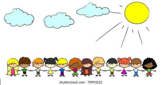 cute kids holding hands, the vector