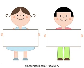 Cute kids holding signs for your text.