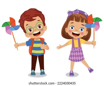 cute kids holding weather vane