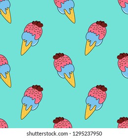 Cute kids ice cream pattern for girls and boys. Colorful ice cream on the abstract grunge background create a fun cartoon drawing.  