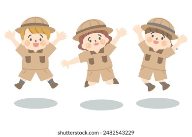 Cute kids jumping in explorer outfits.