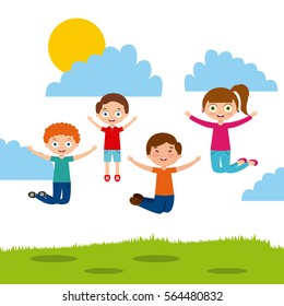 Cute Kids Jumping Over Sunny Day Stock Vector (Royalty Free) 564480832 ...