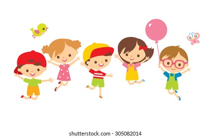 cute kids jumping at the simple style