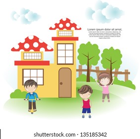cute kids with landscape