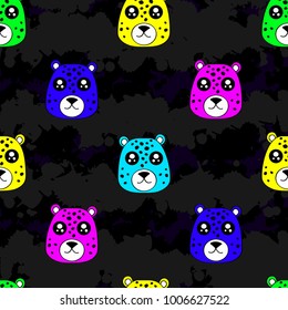 Cute kids leopard pattern for girls and boys. Colorful tiger on the abstract background create a fun cartoon drawing. The background is made in pastel colors. Urban tiger pattern for textile, fabric.