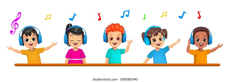 Cute Kids Listening To Music Together 