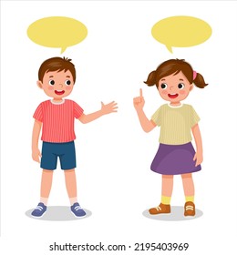 cute kids little boy and girl talking each other with speech bubble