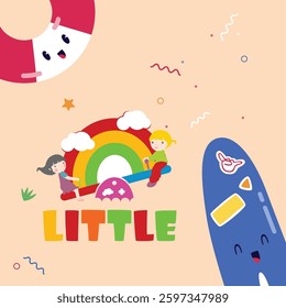 Cute Kids Little Character illustration playing cartoon style background