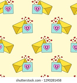 Cute kids love letters pattern for girls and boys. Colorful love letters on the abstract background create a fun cartoon drawing. The pattern is made in white colors. Urban love letters pattern