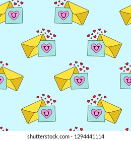 Cute kids love letters pattern for girls and boys. Colorful love letters on the abstract background create a fun cartoon drawing. The pattern is made in white colors. Urban love letters pattern