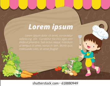 Cute kids meal menu vector template.little chef cartoon template.