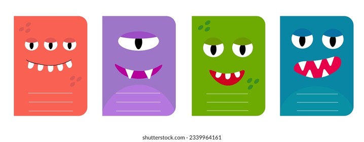 Cute kids monster cover design for notebooks, planners, brochures, children books. Vector flat cartoon printable illustration