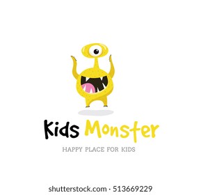 Cute Kids Monster Vector Logo Template
