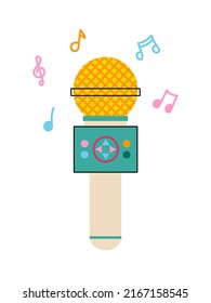 Cute kids musical toy. Colorful cartoon microphone. Vector illustration isolated on white background