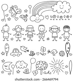 cute kids and nature elements pattern